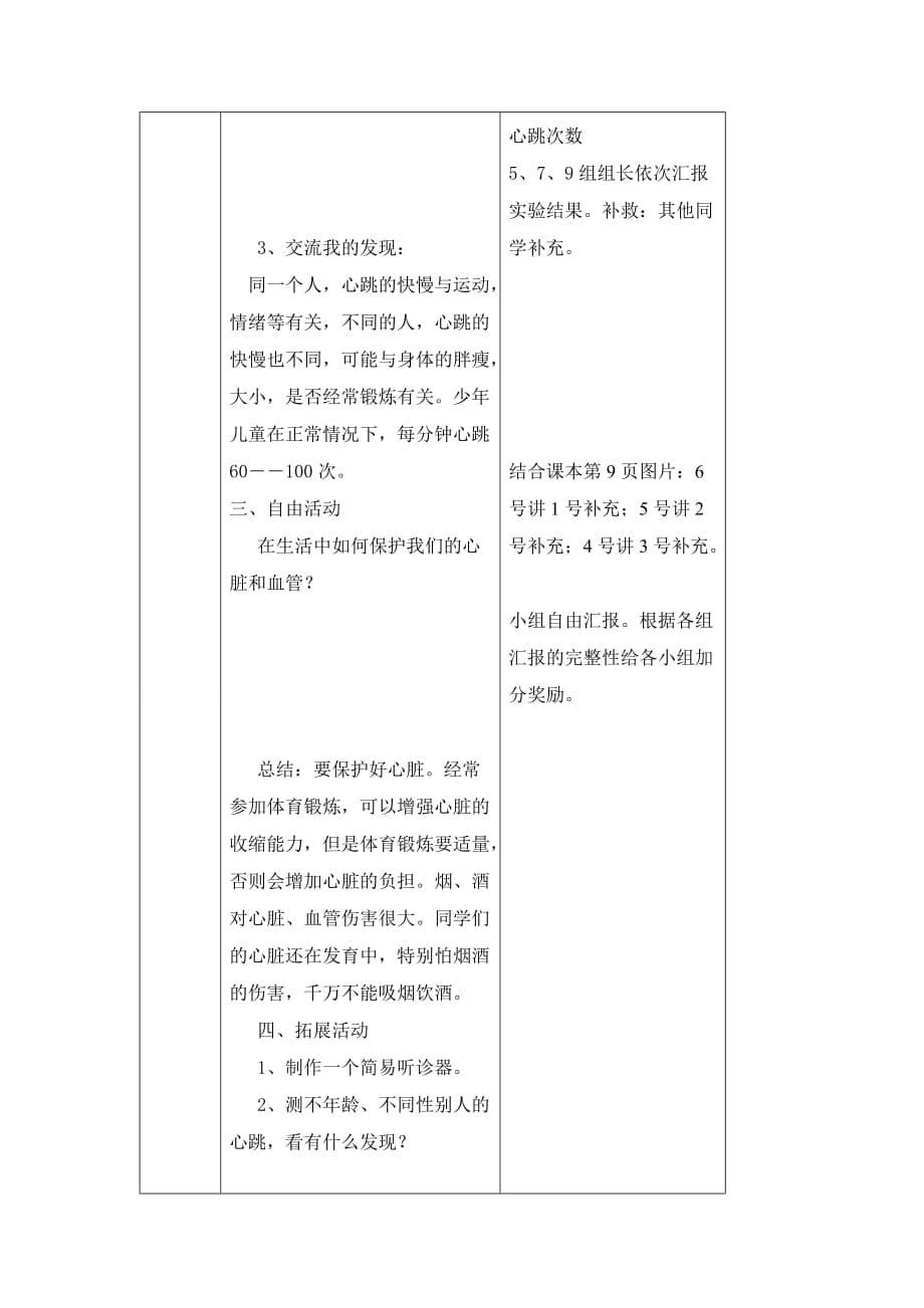 五年级下科学教案3心脏和血管预习展示教案青岛版_第5页