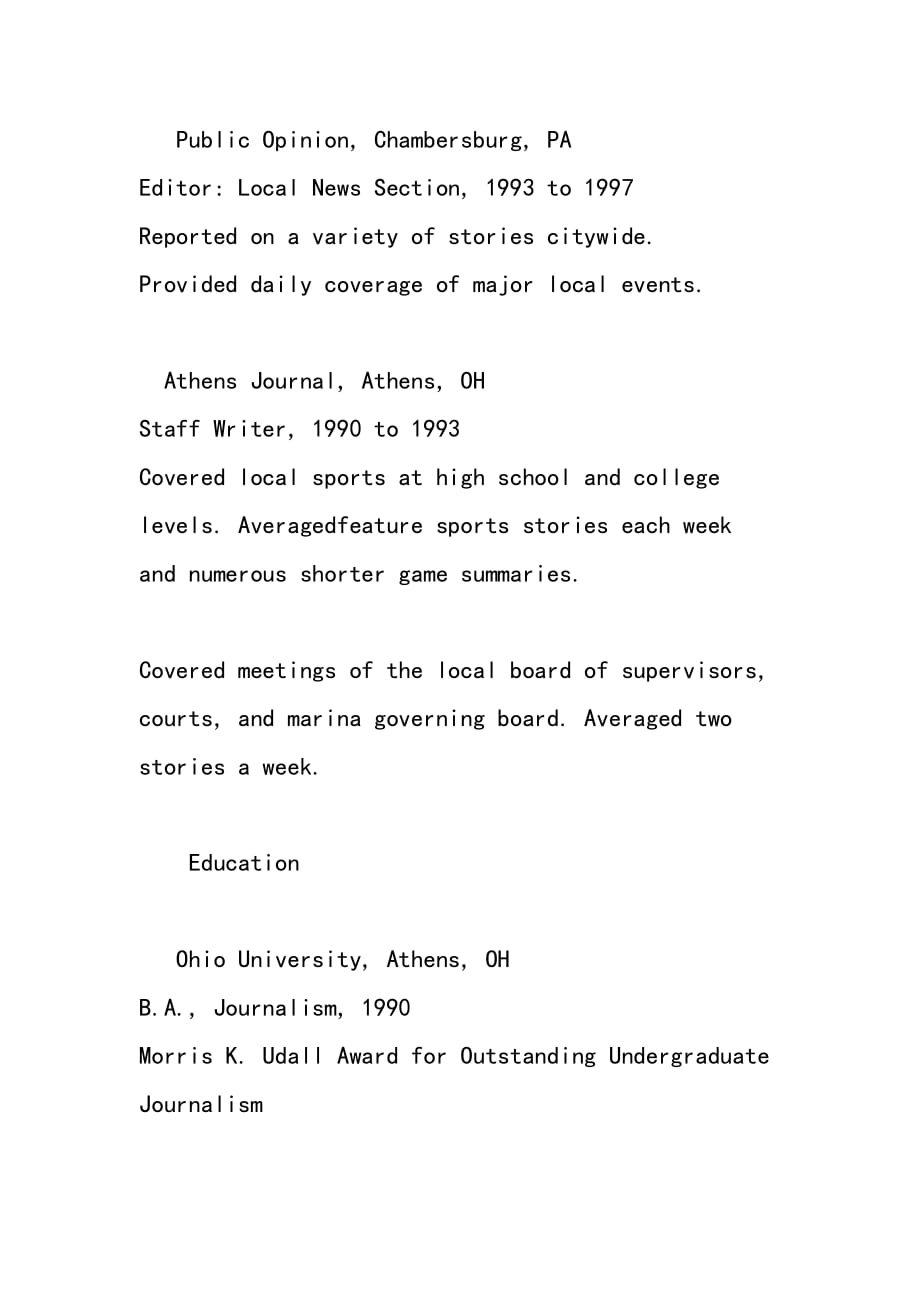 Journalist Resume 新闻记者相关简历_第2页