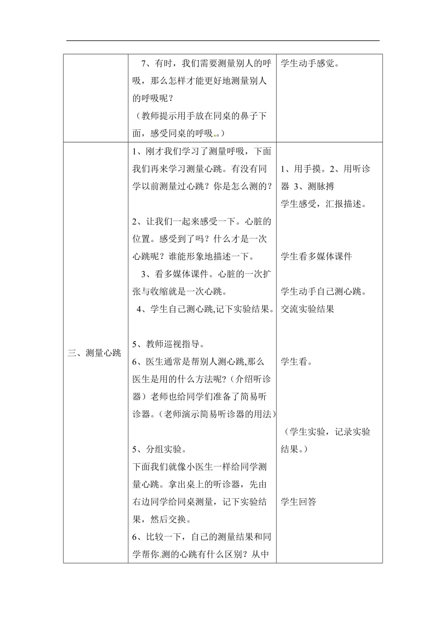 五年级上科学教学设计测量呼吸和心跳苏教版_第3页