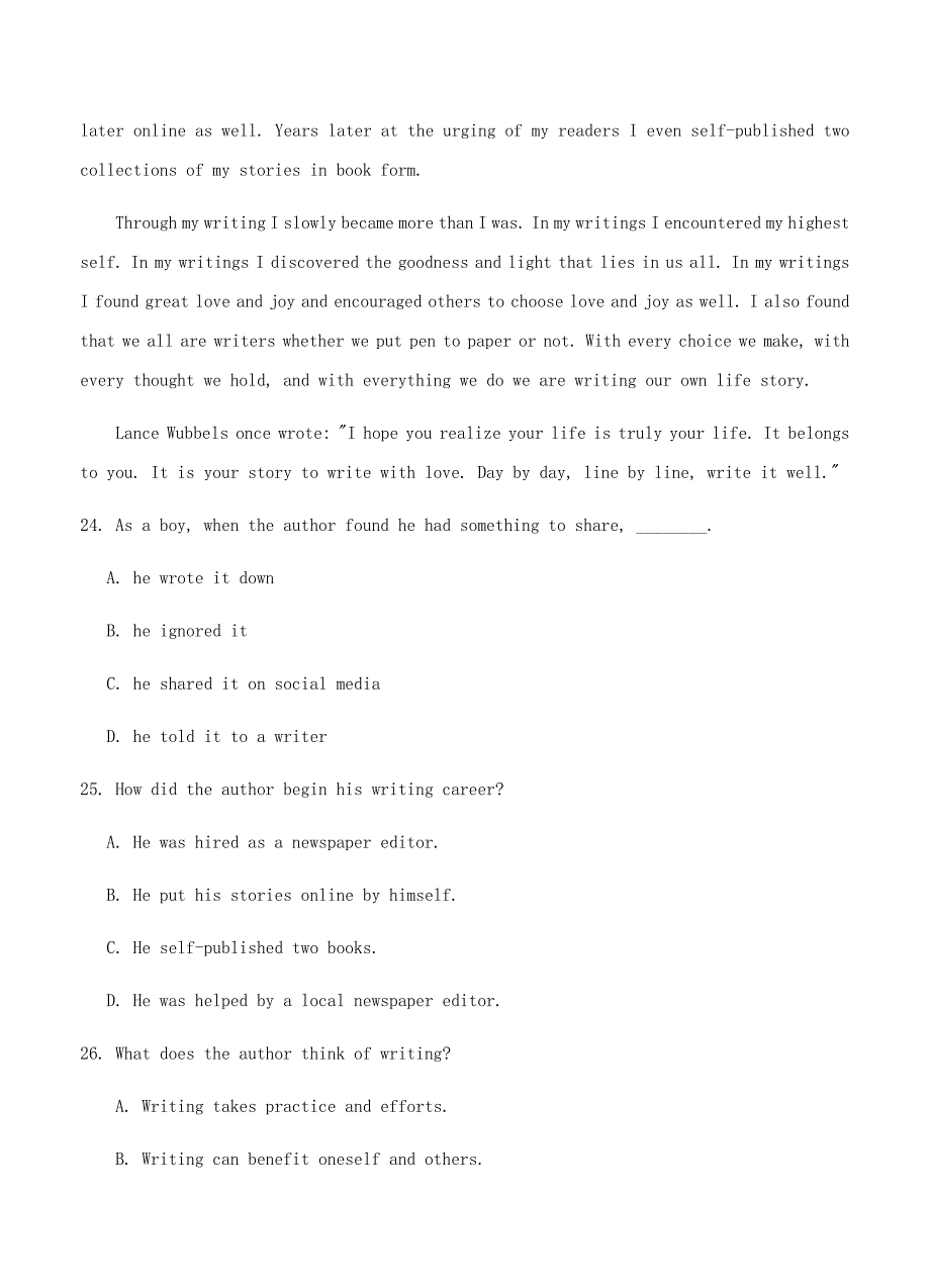 陕西省渭南中学2019届高三上学期第五次质量检测英语试卷及答案_第4页