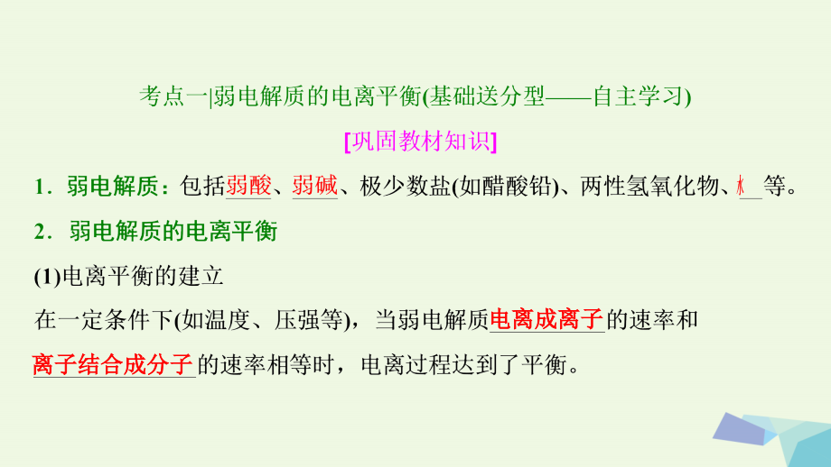 2018届高考化学大一轮复习 第八章 水溶液中的离子平衡 第27讲 弱电解质的电离平衡考点探究课件_第3页