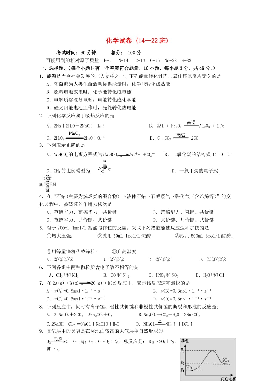江西省上饶市高一化学下学期期中试题（14_22班）.doc_第1页