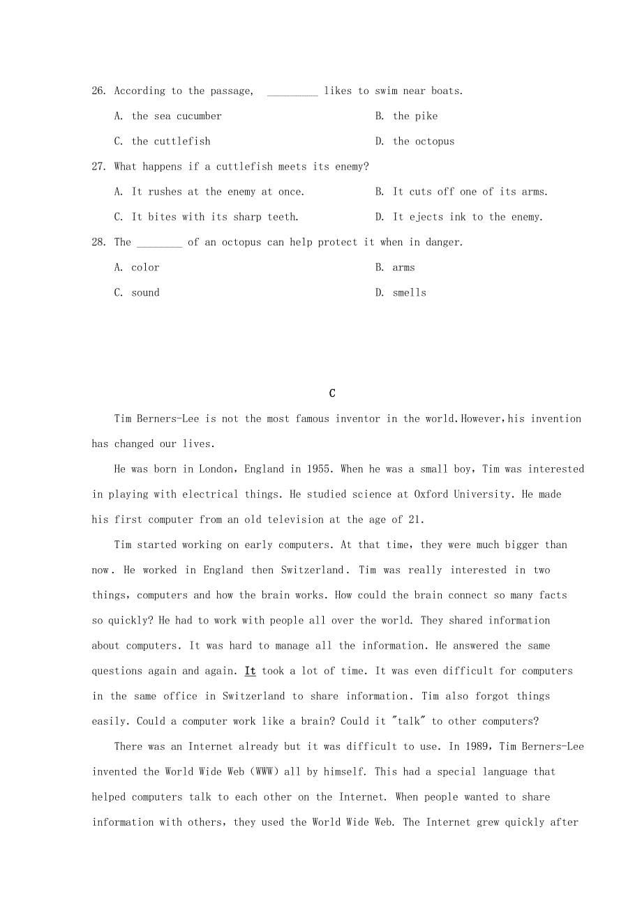 重庆市长寿第一中学高一英语4月月考试题（无答案）.doc_第5页