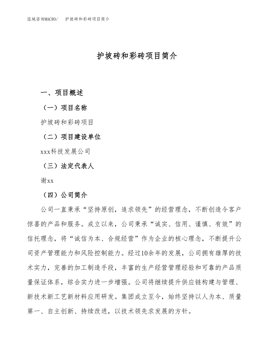 护坡砖和彩砖项目简介(立项备案申请).docx_第1页