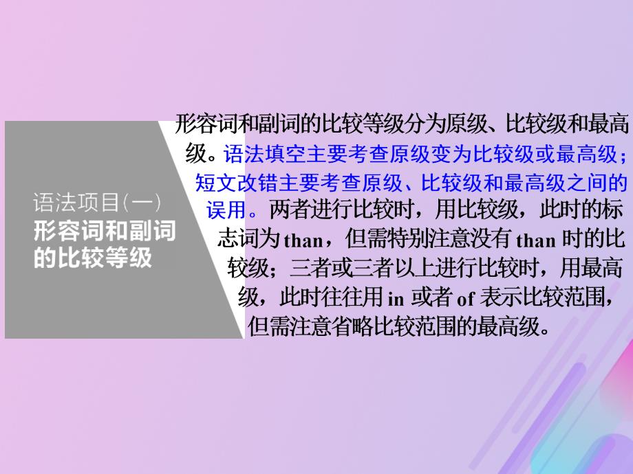 通用高考英语二轮复习第三板块语法填空与短文改错NO.2再研考点第一层级第三讲形容词和副词课件.ppt_第3页