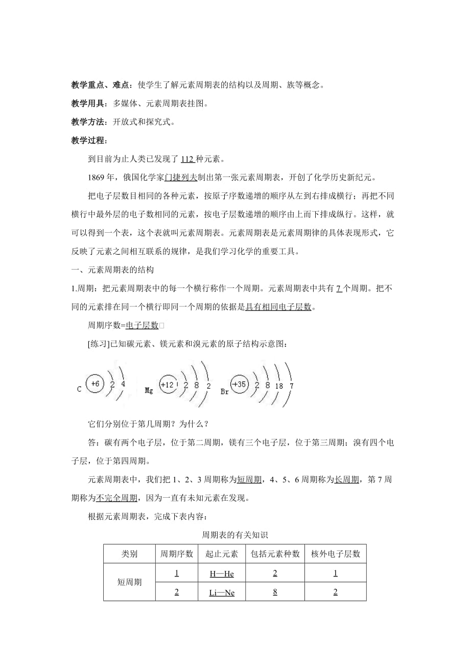 河北省人教版高中化学必修二学案：第一章第一节 元素周期表.doc_第2页