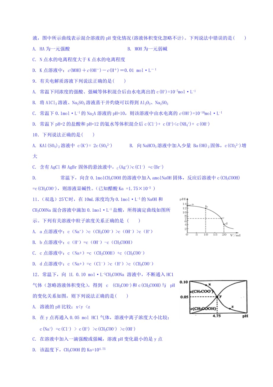 河北省高中化学选修四：3-3-2盐类水解的应用一 练习 Word版缺答案.doc_第2页