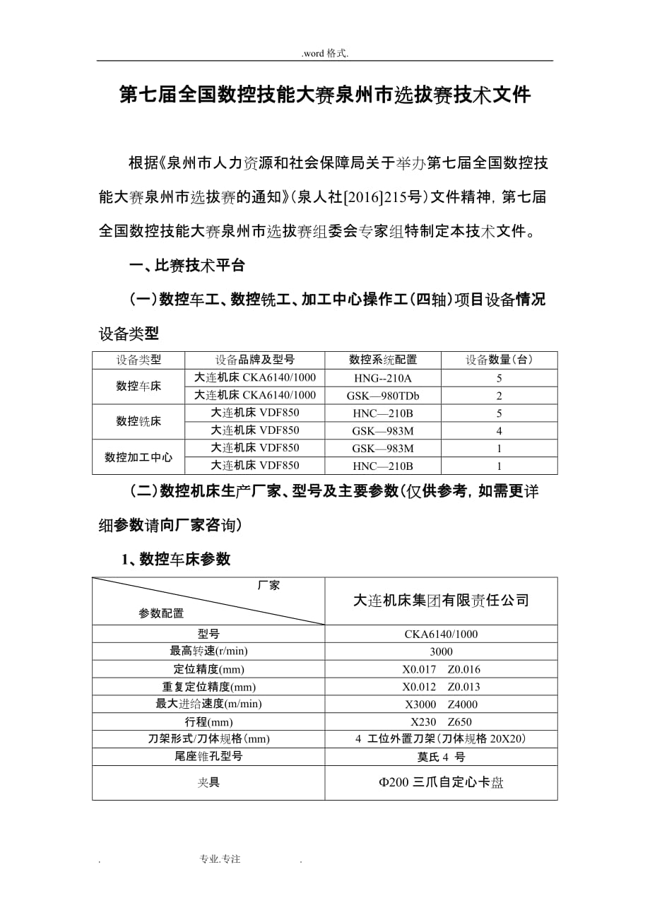 全国数控技能大赛泉州选拔赛技术文件_泉州高级技工学校_第1页