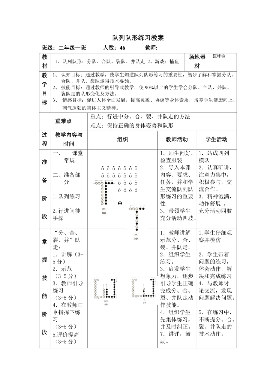 二年级体育教案队列队形练习_第1页