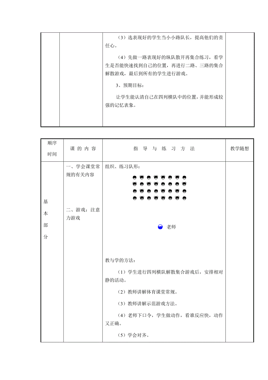 六年级上册体育教案第1周 第1次课 课堂常规 注意力游戏_第2页