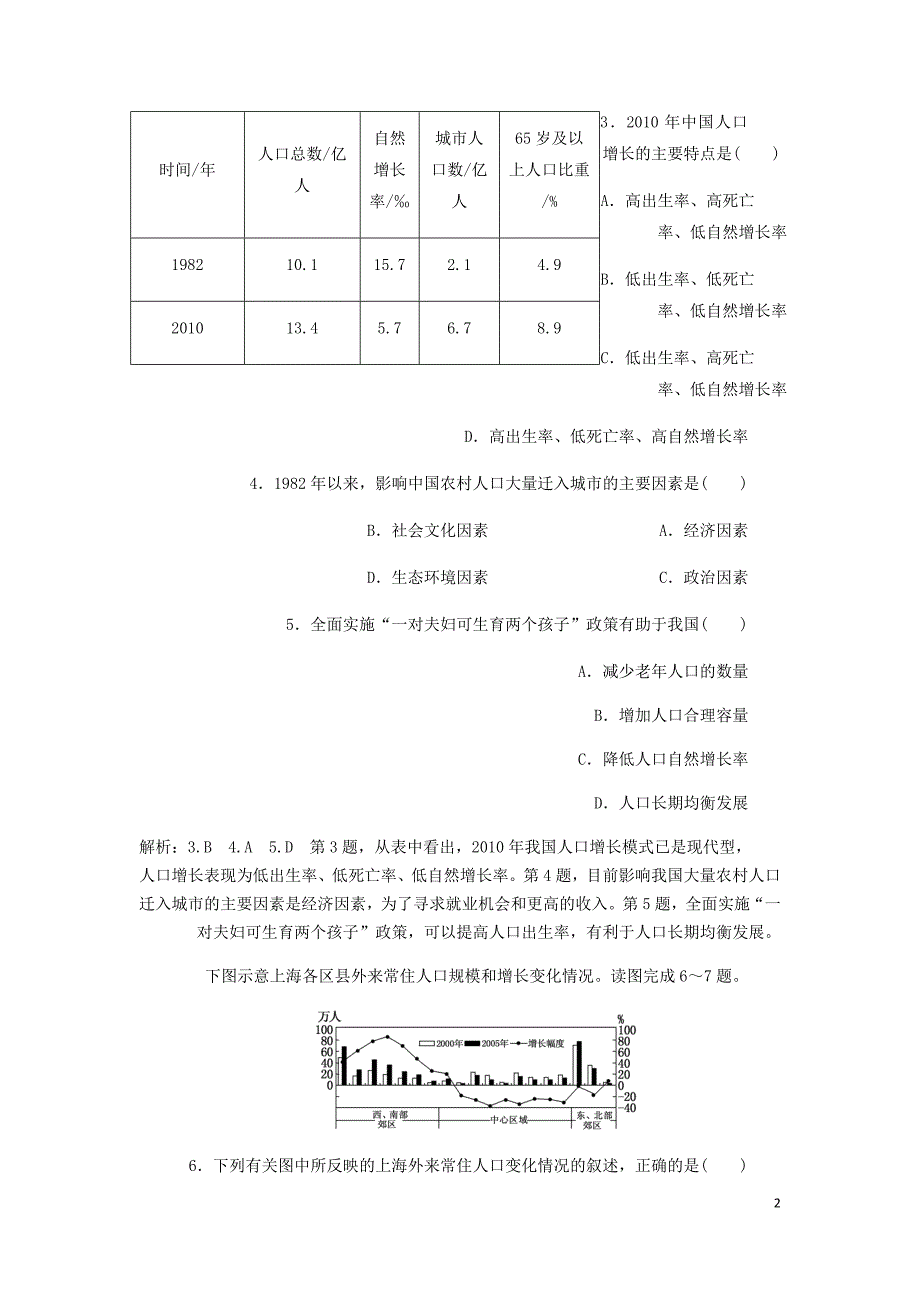 高中地理单元过关检测一人口与地理环境含解析鲁教必修2.doc_第2页