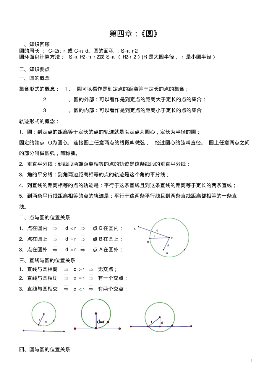 经典：九年级数学圆的知识点总结大全成才系列_第1页