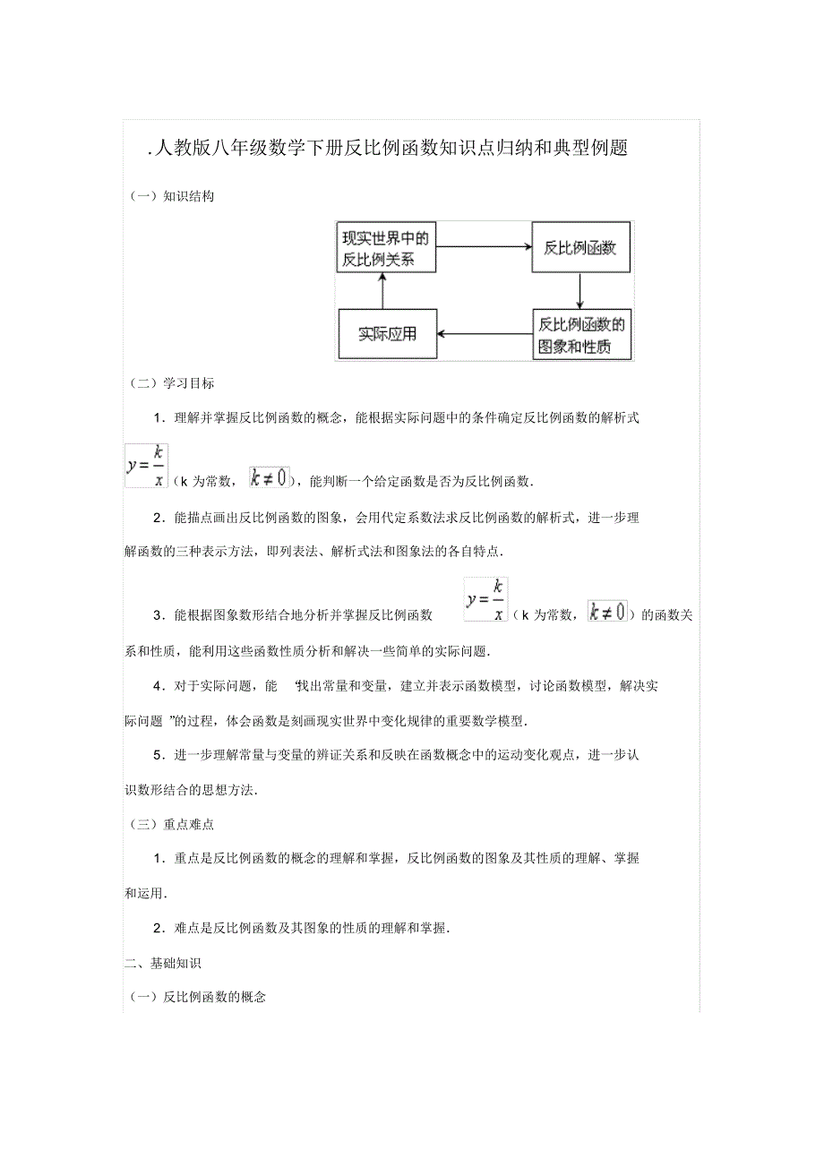 经典资料：反比例函数知识点归纳(重点)_第1页