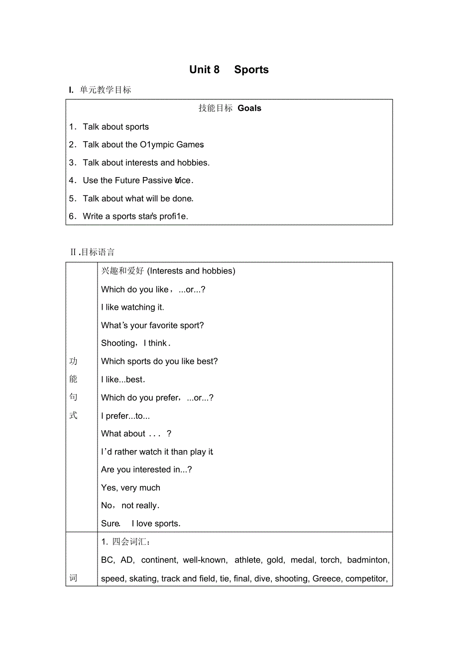 精品教案：人教版高一英语教案第八单元_第1页