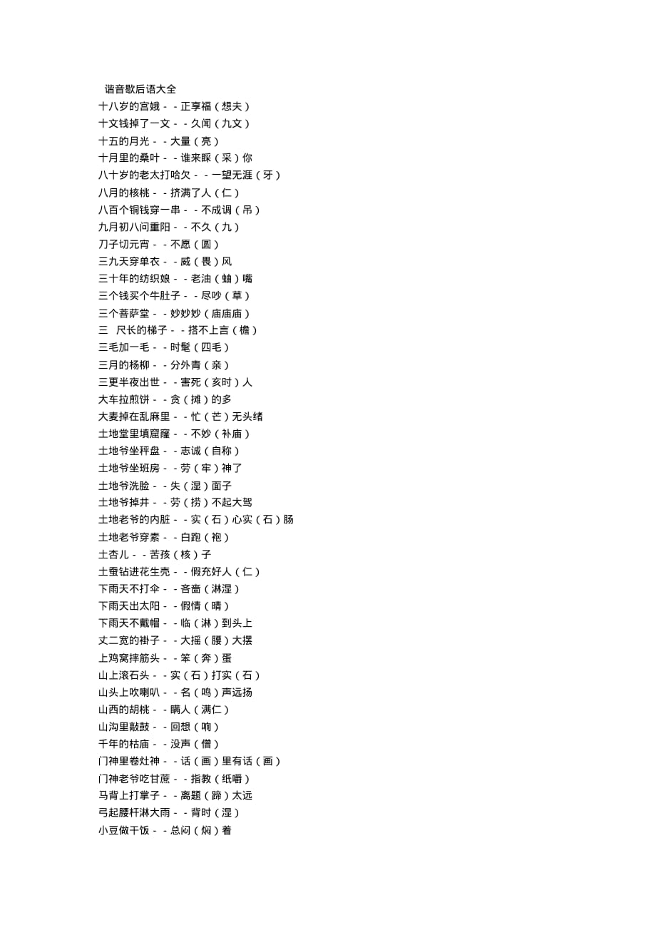 精品：谐音歇后语大全_第1页