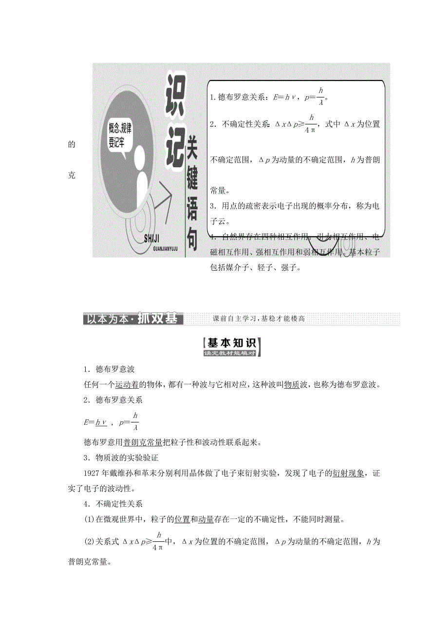 高中物理第5章第3、4节实物粒子的波粒二象性“基本粒子”与恒星演化学案鲁科版选修3_5.doc_第1页