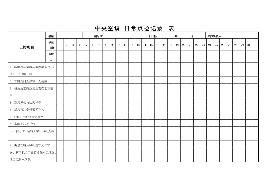 中央空调日常点检记录表_第1页