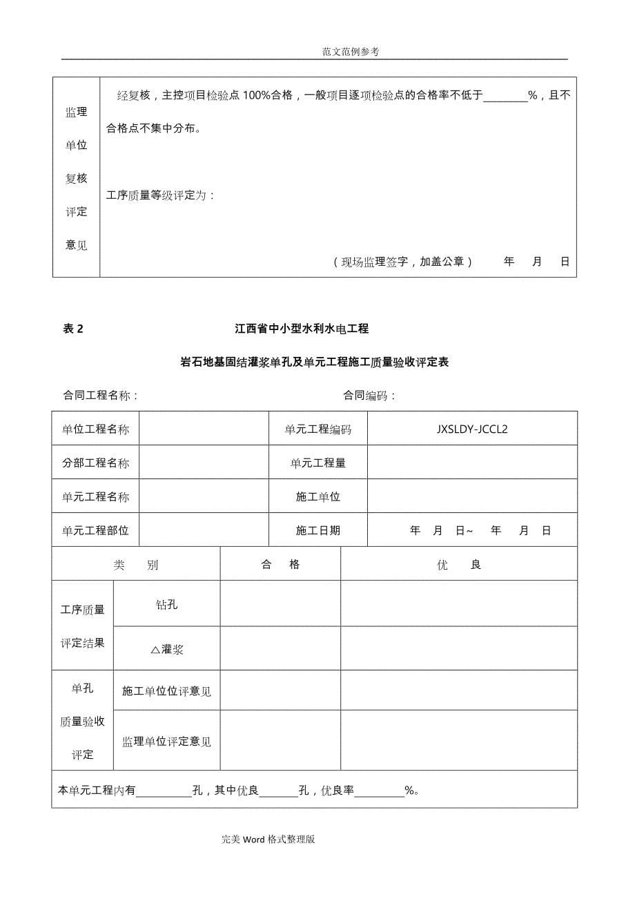 江西中小型水利水电工程单元工程施工质量验收评定表第1册（土石方工程)_第5页