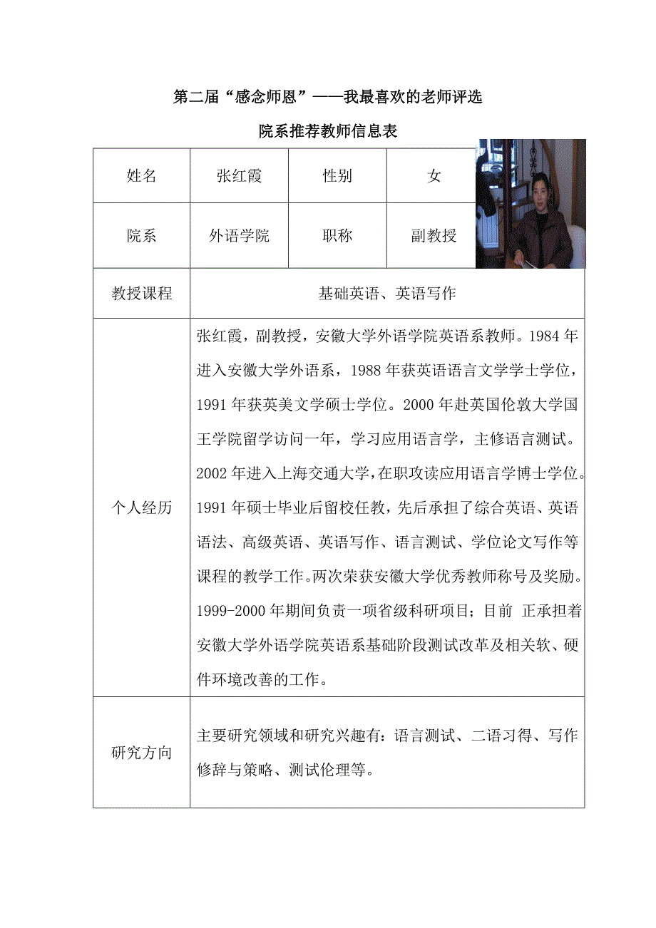 外语学院我最喜欢的老师评选推荐表_第1页