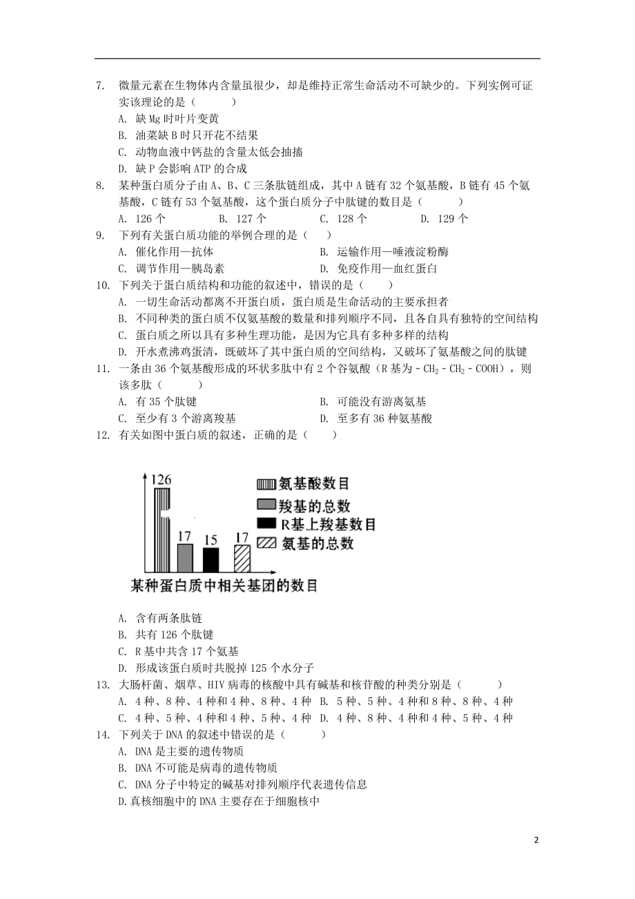 安徽省合肥市第九中学2019_2020学年高一生物上学期第一次月考试题_第2页