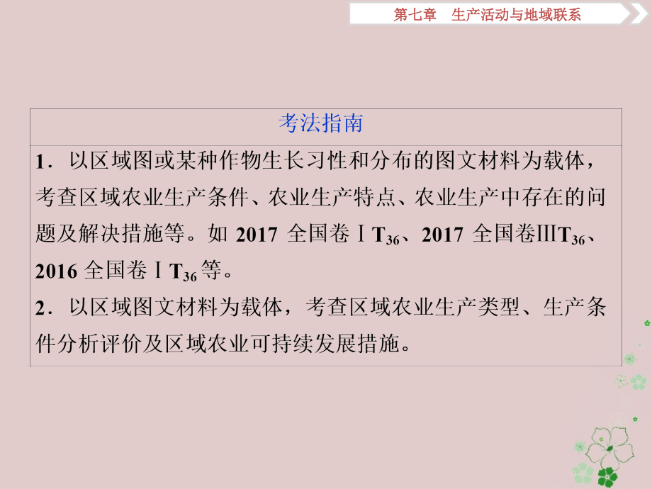 2019版高考地理一轮复习 第7章 生产活动与地域联系 第18讲 农业区位因素与地域类型优质课件 中图版_第4页