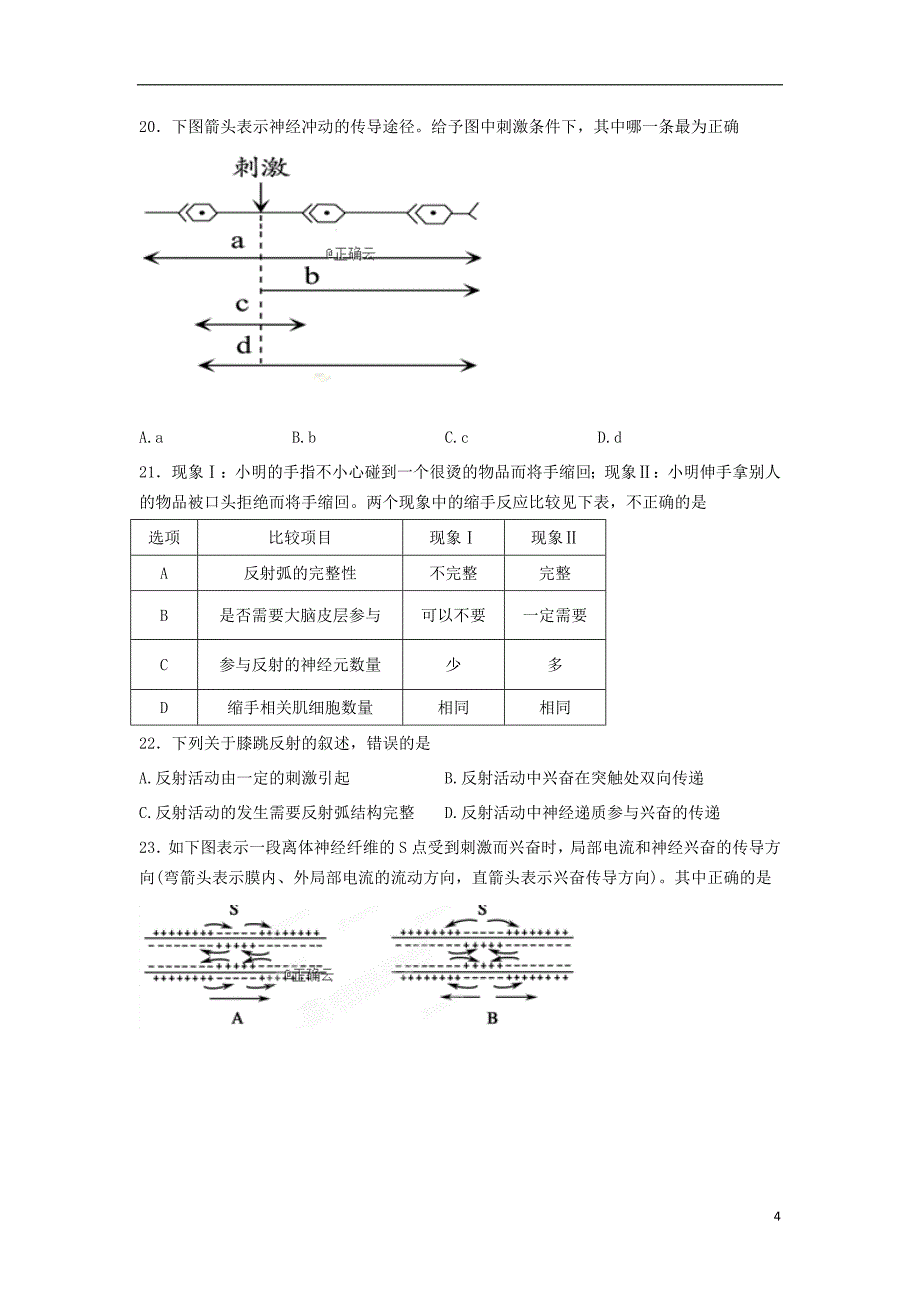 吉林省长春市九台区第四中学2019_2020学年高二生物上学期第一次月考试题_第4页