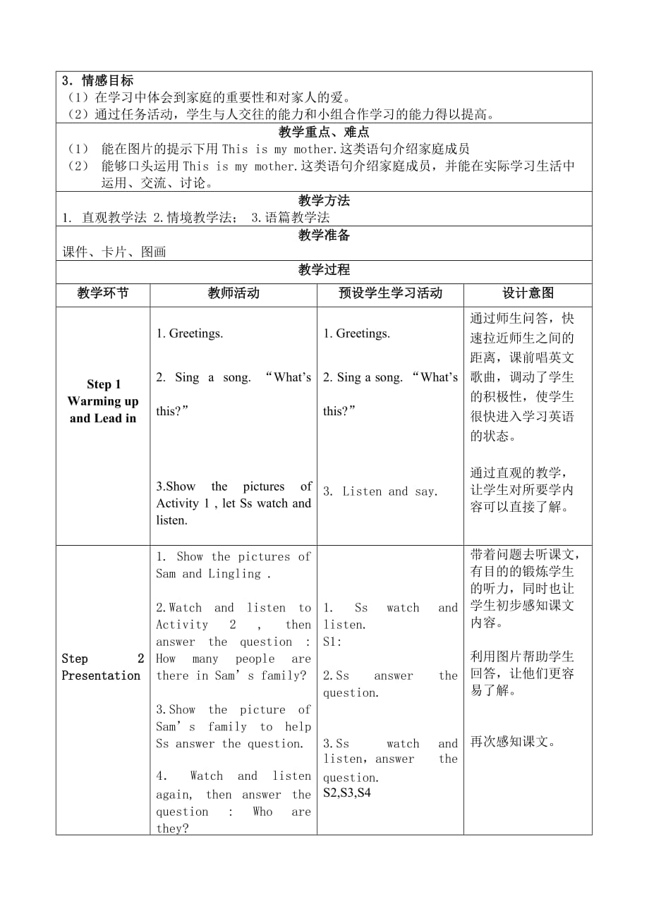 外研社（三起）三年级上册英语Module 9 Unit 1 This is my mother (6) 教案_第2页