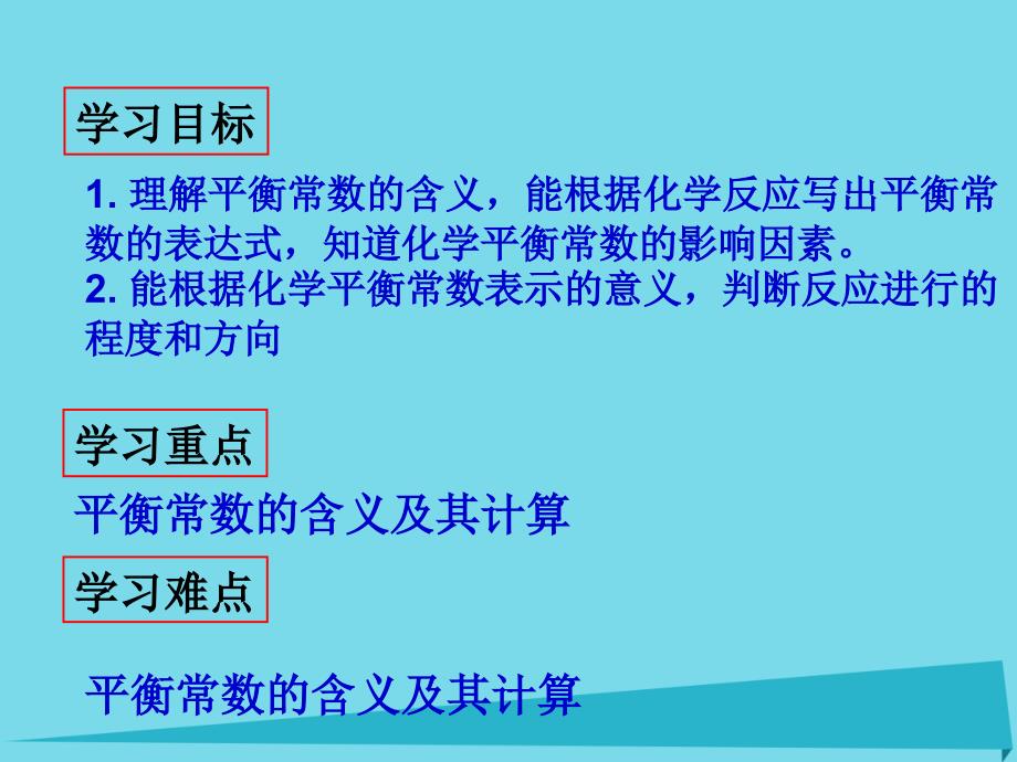 高中化学 第二章 化学反应速率和化学平衡 2.3.3 化学平衡常数优质课件 新人教版选修4_第3页