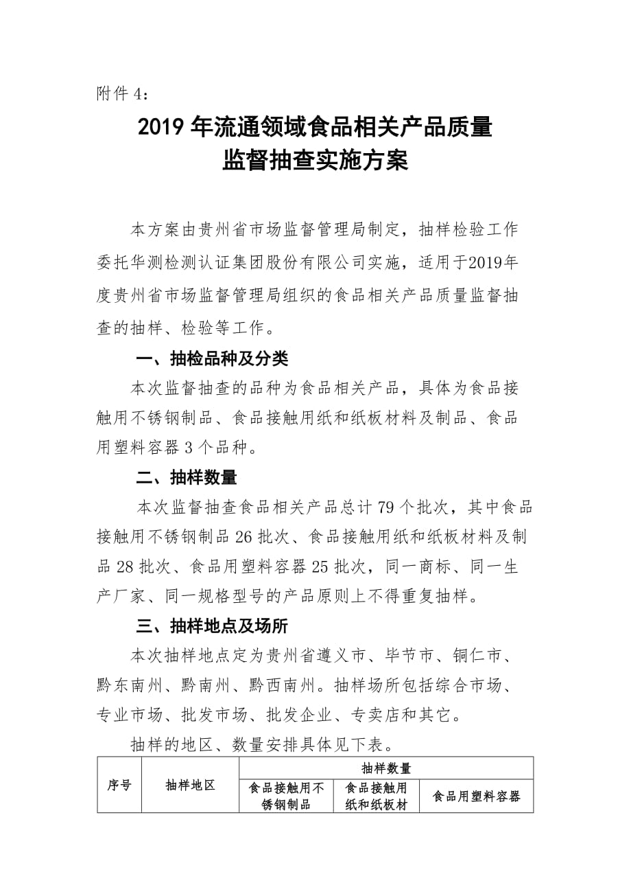 2019年流通领域食品相关产品质量监督抽查实施方案_第1页