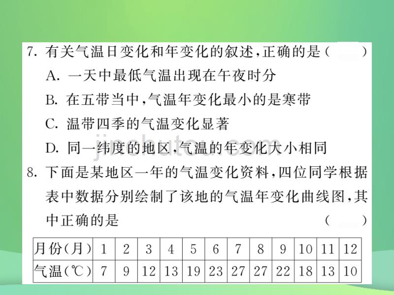 2018秋七年级地理上册 第3章 第二节 气温的变化与分布（第1课时 气温的变化）习题优质课件 （新版）新人教版_第5页