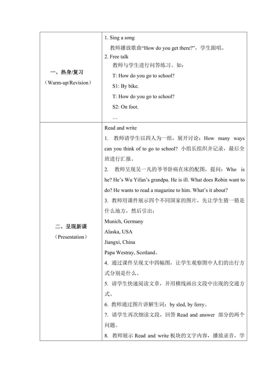 （赛课教案）人教（PEP）六年级上册英语Unit 2 Ways to go to schoolB Read and write_第2页