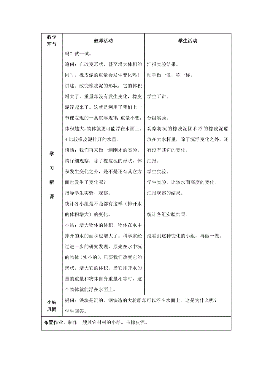 五年级下册科学教案与反思 1.3 橡皮泥在水中的沉浮教科版_第2页