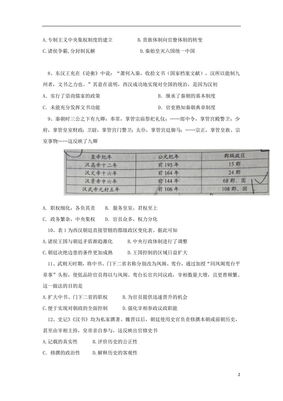 山东省日照青山学校2018_2019学年高二历史3月月考试题2019050303105_第2页