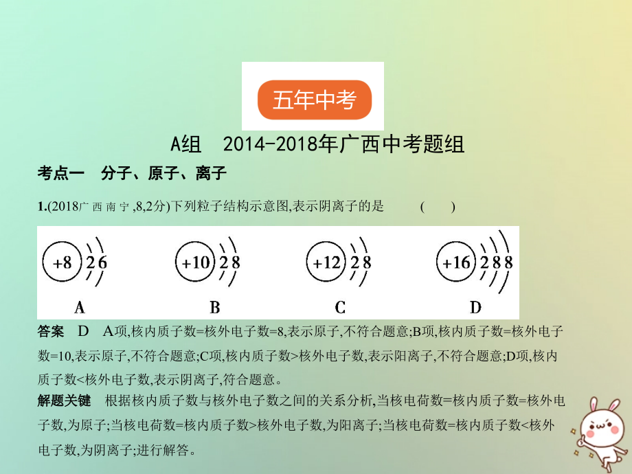 （广西专用）2019年中考化学复习 专题七 微粒构成物质（试卷部分）优质课件_第2页