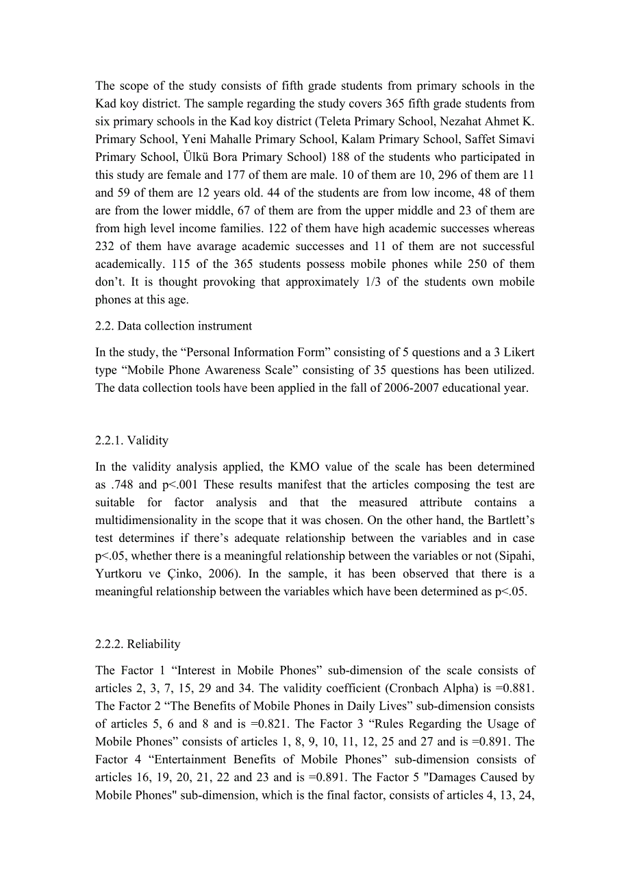 【精品文档】353关于中小学生对手机电子产品使用态度危害有关的外文文献翻译成品：评估小学生对手机的态度（中英文双语对照）_第3页