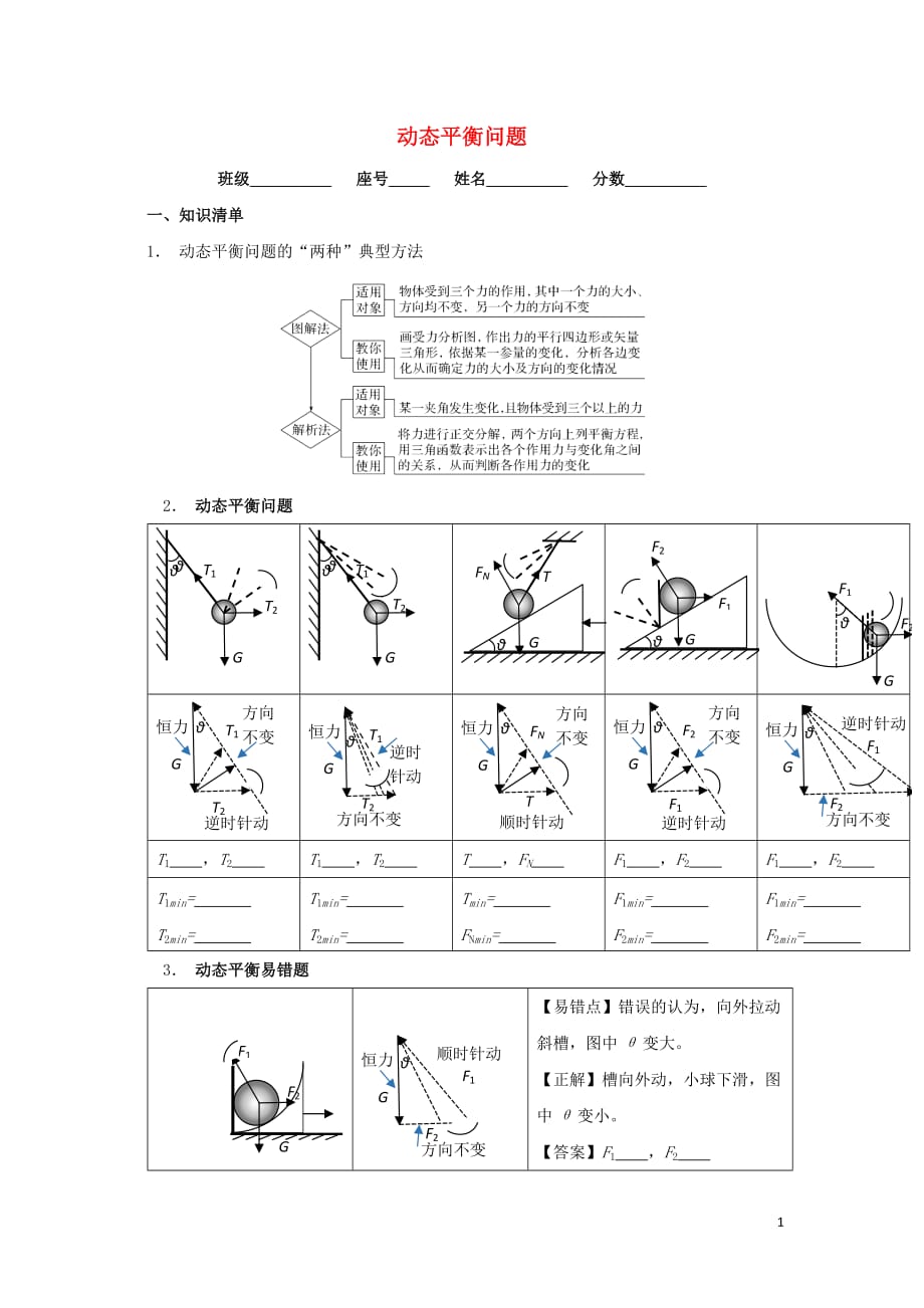 安徽省高考物理一轮复习第二章第8讲动态平衡问题教案_第1页