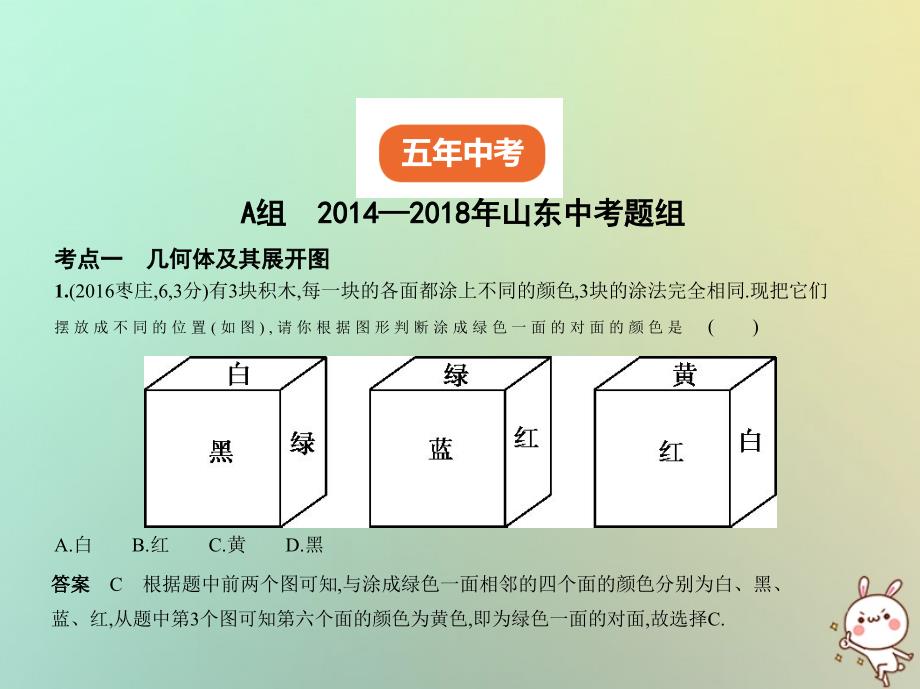 （山东专版）2019版中考数学总复习 第六章 空间与图形 6.4 视图与投影（试卷部分）优质课件_第2页