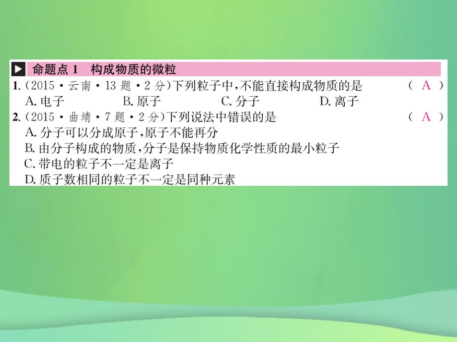 （云南专版）2019年中考化学总复习 教材考点梳理 第三单元 物质构成的奥奥秘优质课件_第2页