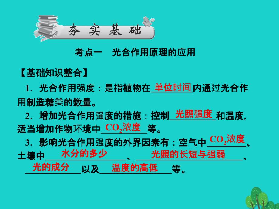 高考生物一轮总复习 第五章 细胞的能量供应和利用 5.4 能量之源—光与光合作用（3）（影响光合作用的因素及光合作用原理的应用）课件 新人教版必修1_第2页