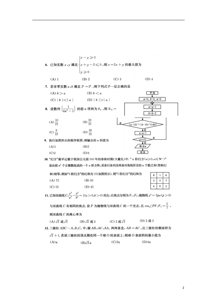 四川省内江市资中县球溪高级中学2016级高三数学诊断性考试试题文（扫描版）_第2页