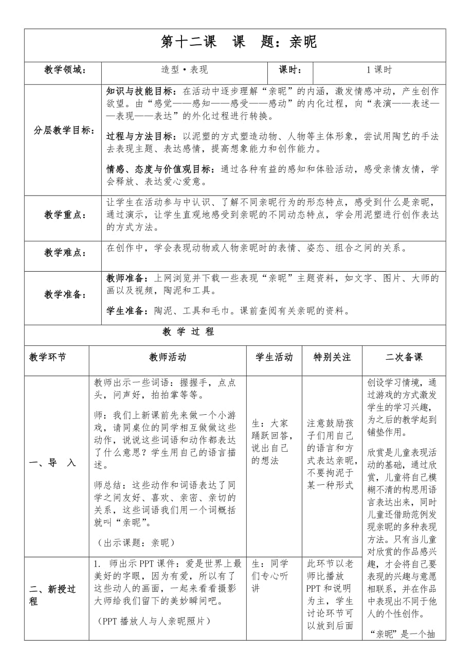 三年级上册美术教案－ 14亲昵 ｜苏少版 (6)_第1页