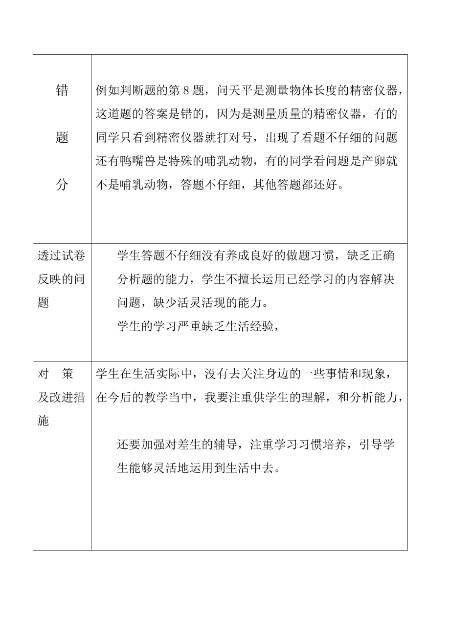 2019-2020学年度第一学期试卷分析：三年--科学_第2页