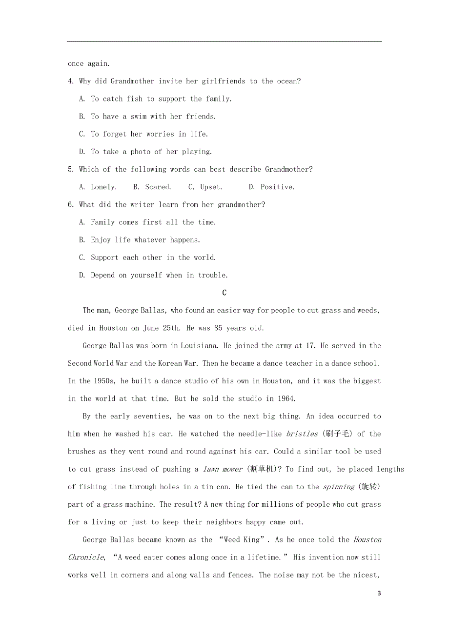 新疆昌吉玛纳斯县第一中学2018_2019学年高二英语上学期期中试题2019112202176_第3页