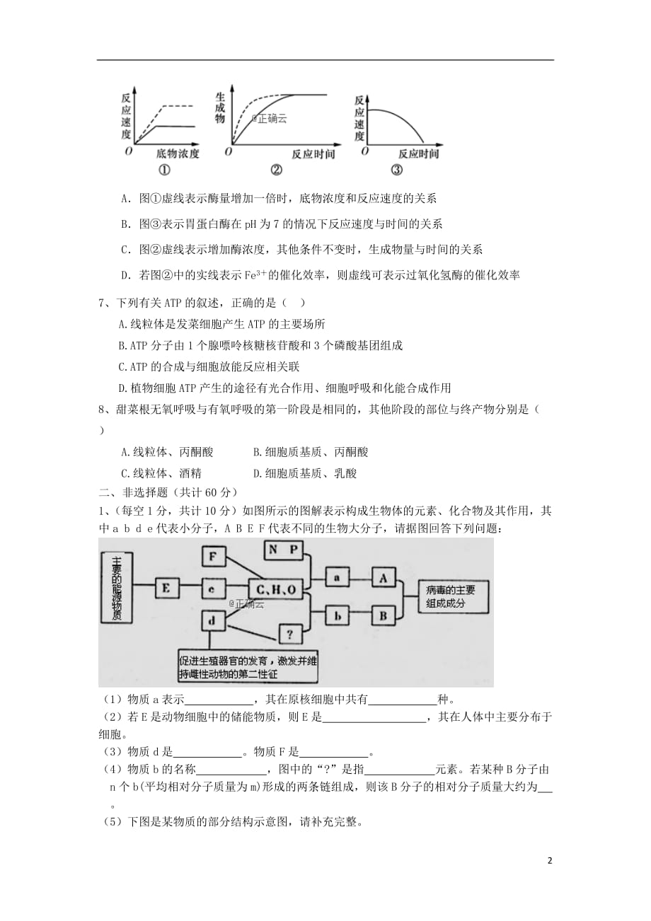 西藏2019_2020学年高一生物上学期期末考试试题_第2页