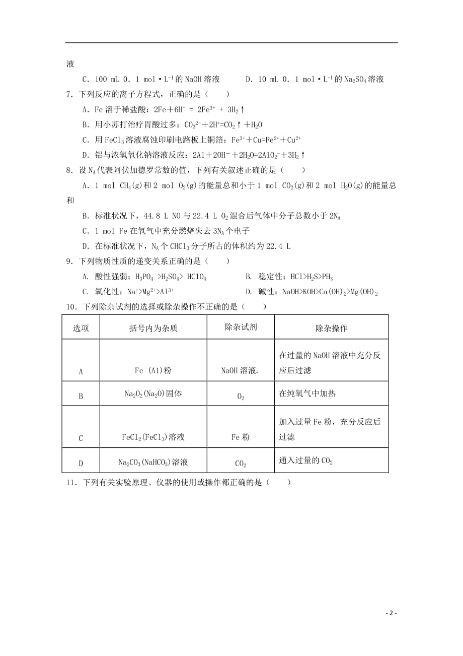 山西省运城市永济中学2019_2020学年高二化学上学期开学考试试题_第2页