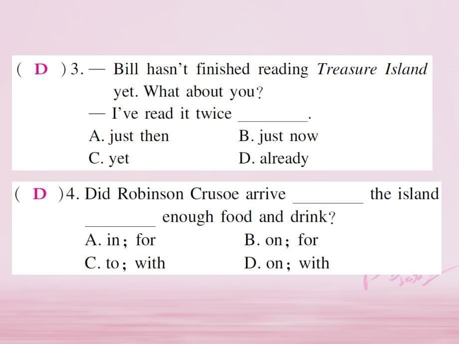 2018年春八年级英语下册 Unit 8 Have you read Treasure Island yet（第2课时）习题课件 （新版）人教新目标版_第5页
