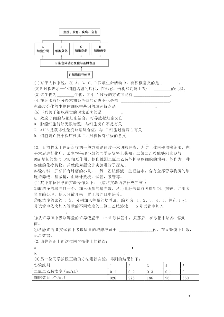 湖南省长沙市高中生物作业15细胞的分化、衰老、凋亡和癌变（含解析）_第3页