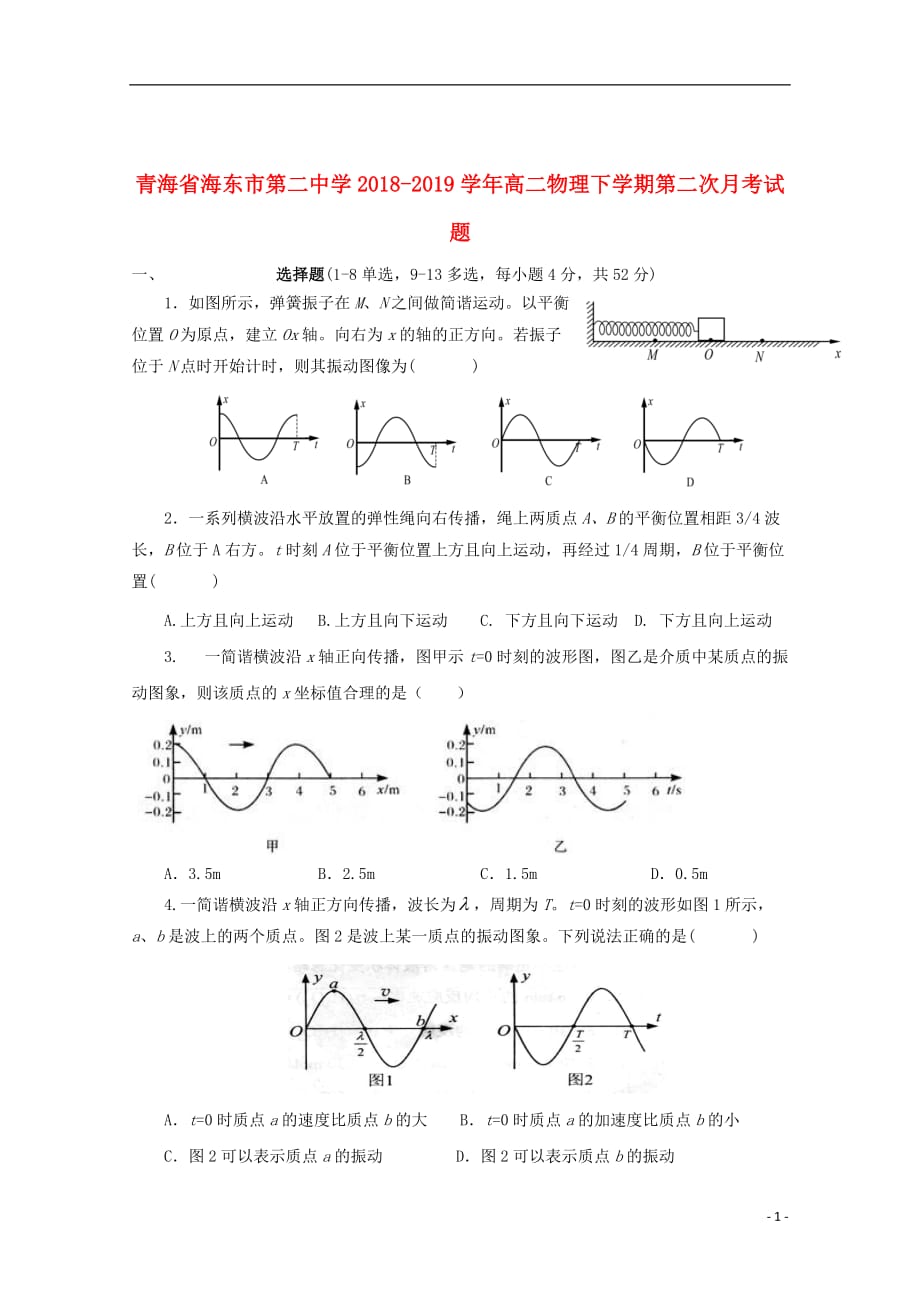 青海省2018_2019学年高二物理下学期第二次月考试题_第1页