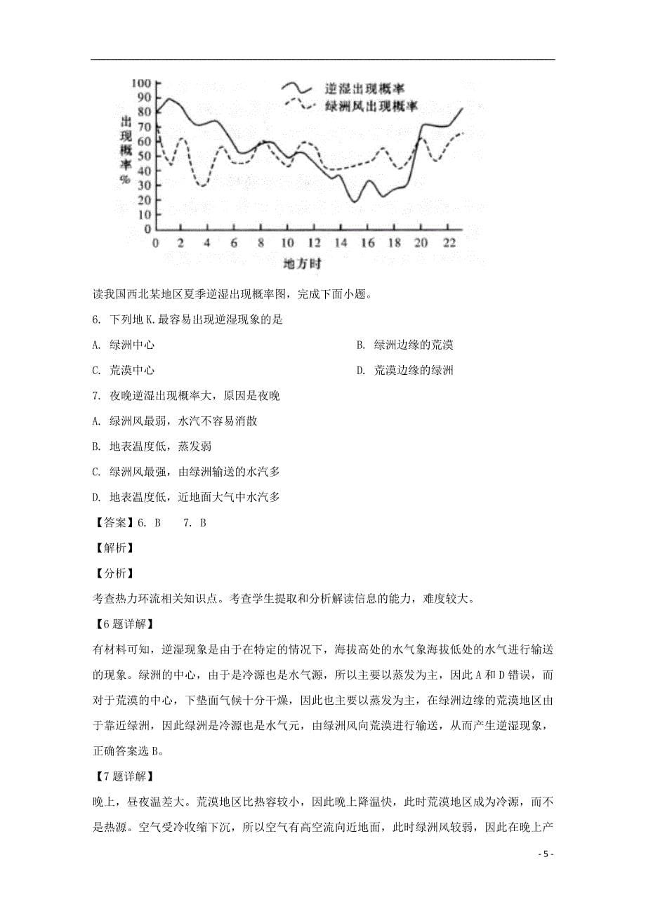 湖南省长沙市2019届高三地理上学期月考试题（七）（含解析）_第5页