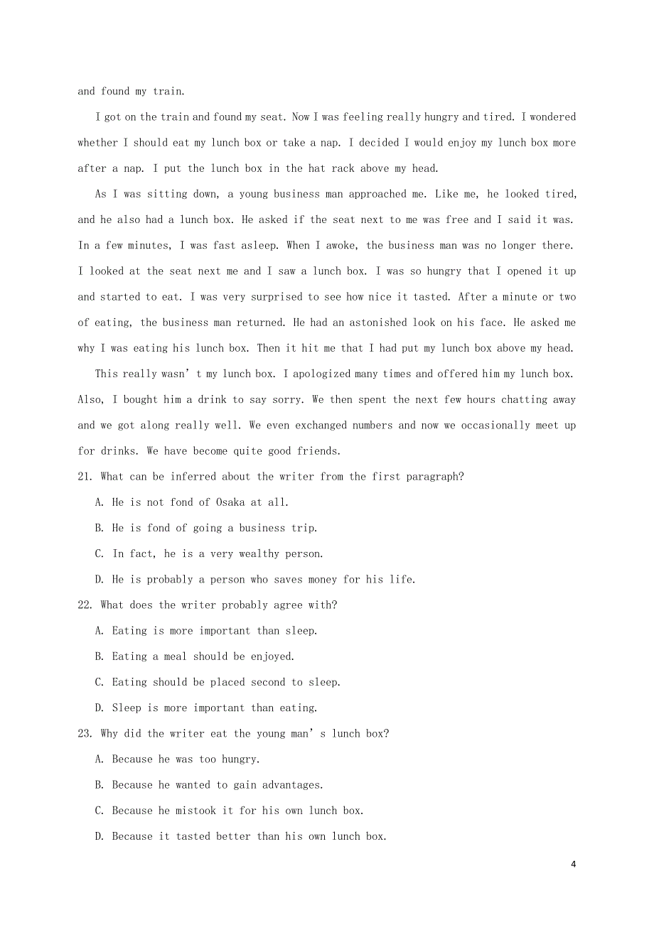 浙江省温州十五校联合体2019-2020学年高二英语上学期期中联考试题_第4页